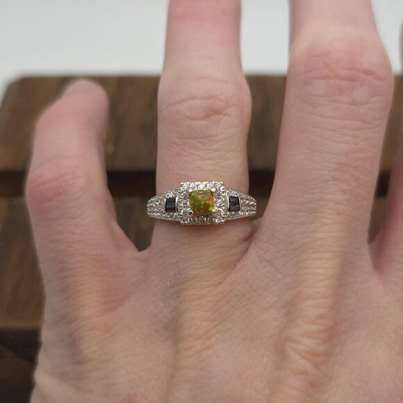 Size 6.25 Sterling Silver Square Opal With Cubic Zirconia Accents Ring A1508 - Picture 3 of 9